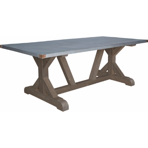 Bossa Nova Dining Table in Salvaged, Recycled & Reclaimed Pine Base with Zinc Top